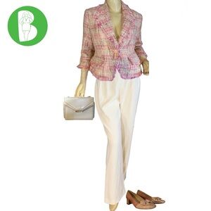 CHADWICK'S PINK & CREAM PETITE TWEED BLAZER W/FRINGE. ACCENTS (8P)